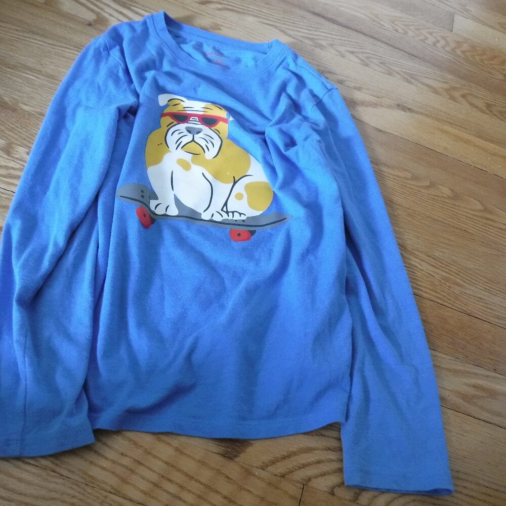 Cat & Jack Boys Size 8-10 Blue Long Sleeve Shirt Bulldog Skateboard